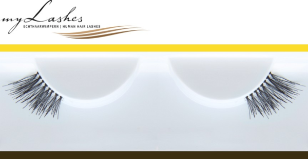 Schwarze Echthaar-Teilwimpern myLashes GoldLine No. 17 für voluminöse Cat-Eyes, Wimpernbüschel für die äußere Lidhälfte