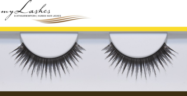 Tiefschwarze Echthaar-Wimpernbänder myLashes GoldLine No. 3, dichte spitz zulaufende Wimpern, Paar falscher Wimpern