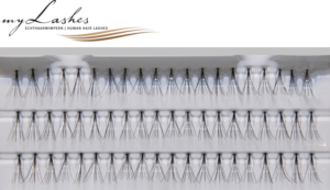Schwarze Flare Lashes myLashes SilverLine Einzelwimpern No. 16, 60 vollsynthetische Fächerwimpern in 12 mm auf Träger