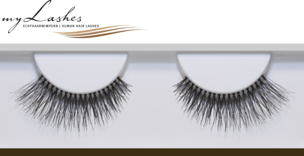 Schwarze Echthaar-Wimpernbänder myLashes SilverLine No. 11, feine voluminöse Wimpern, zum Augenwinkel hin länger, Paar falscher Wimpern