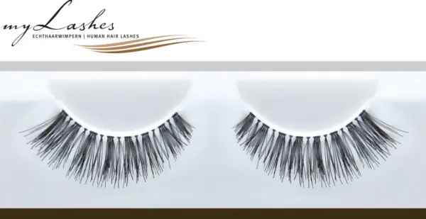 Schwarze Echthaar-Wimpernbänder myLashes SilverLine No. 14, voluminöse Büschel mit Aussparungen, Paar falscher Wimpern